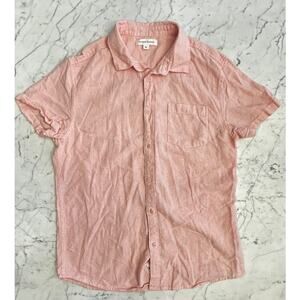 Vintage Summer men's short sleeve button down shirt M Pink Linen Blend